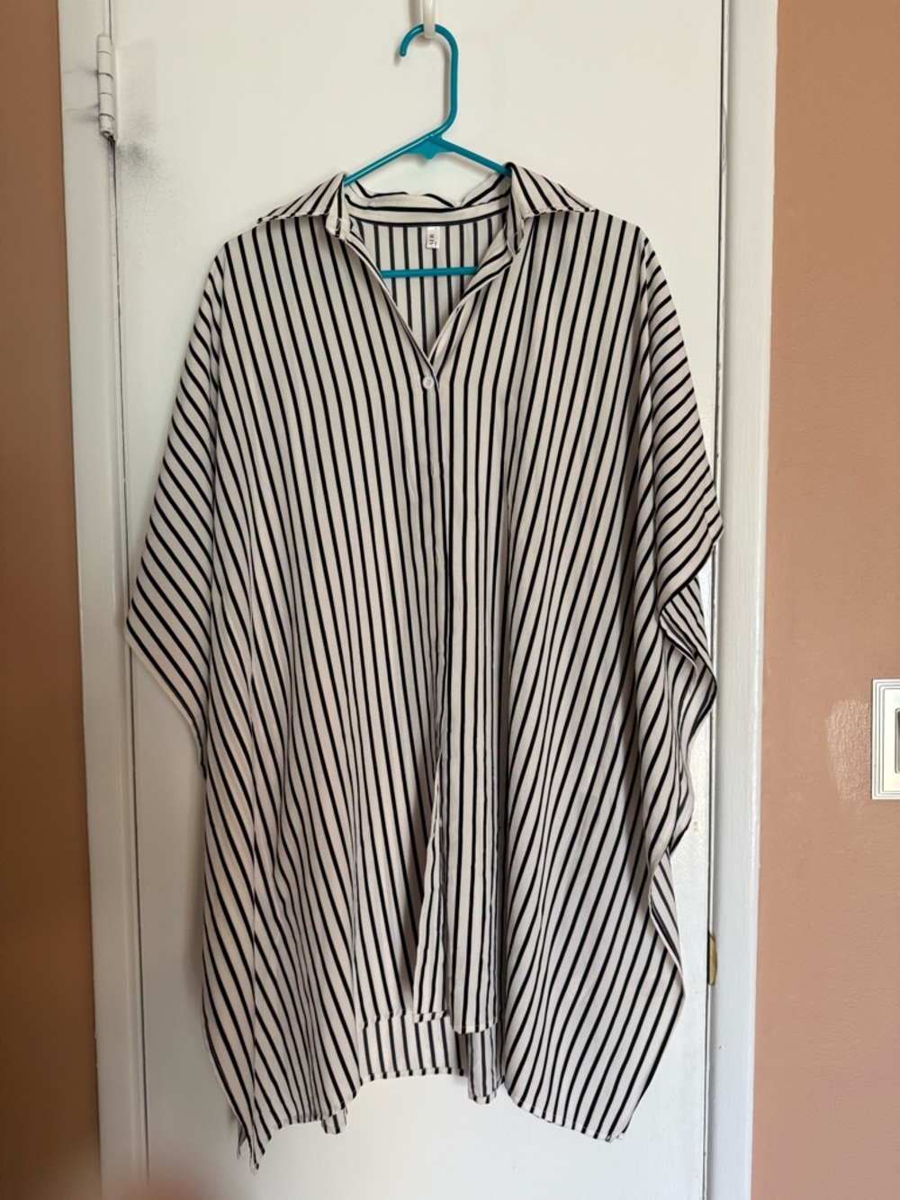 Women’s  Black & White Striped Button Swim Cover Up
